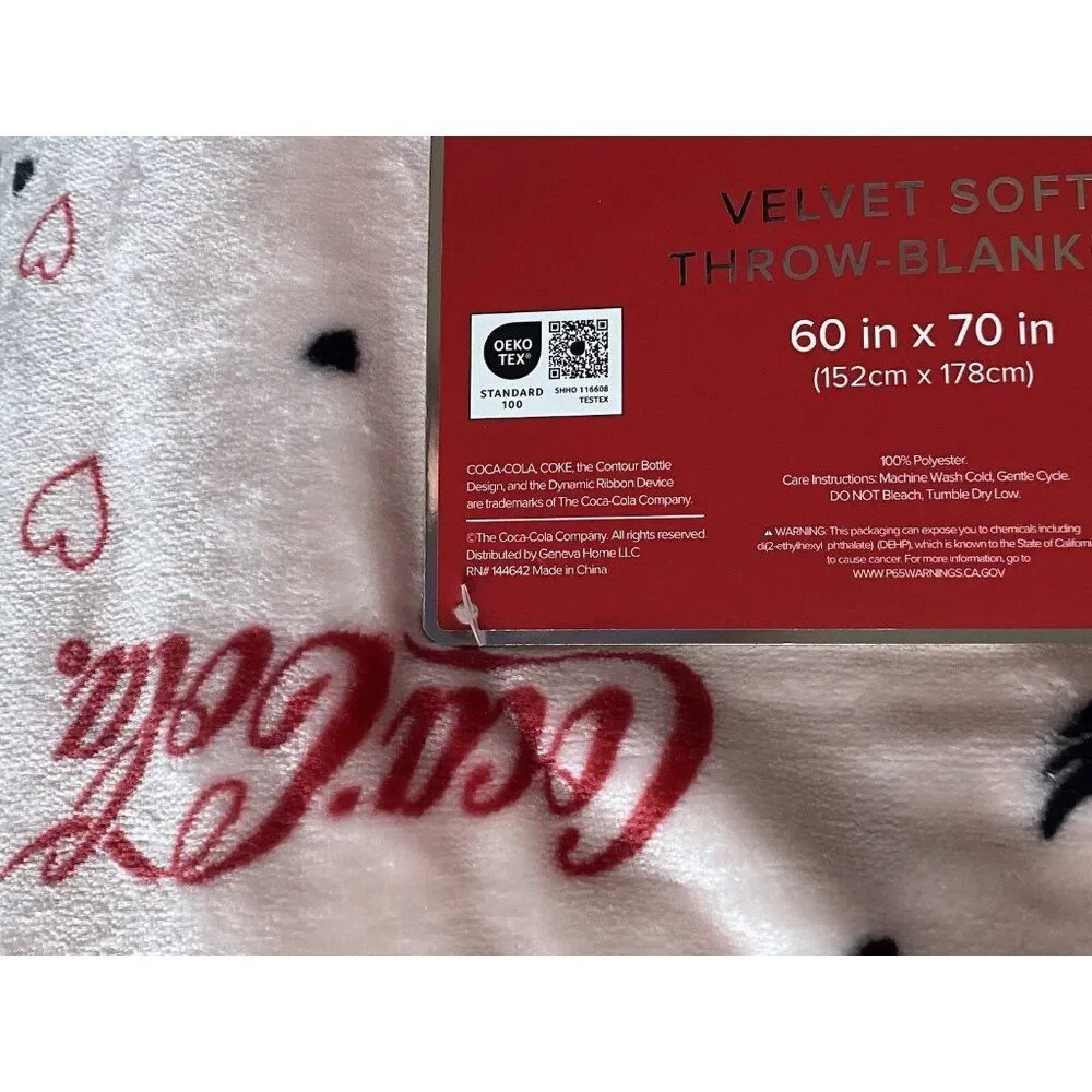 Coca Cola Can Pink Valentines Cupid Hearts Velvet Soft Throw‎ Blanket 60 X 70”